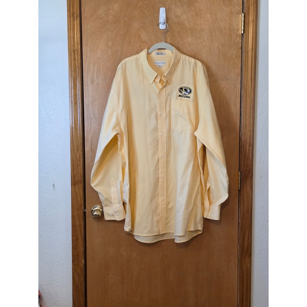 Cutter & Buck Mizzou Tigers Light Yellow Cotton Button Down Shirt Men 2XLs XXL - Picture 2 of 6